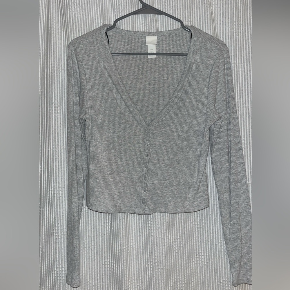 H&M Light Heather Grey Crop Top Long Sleeve